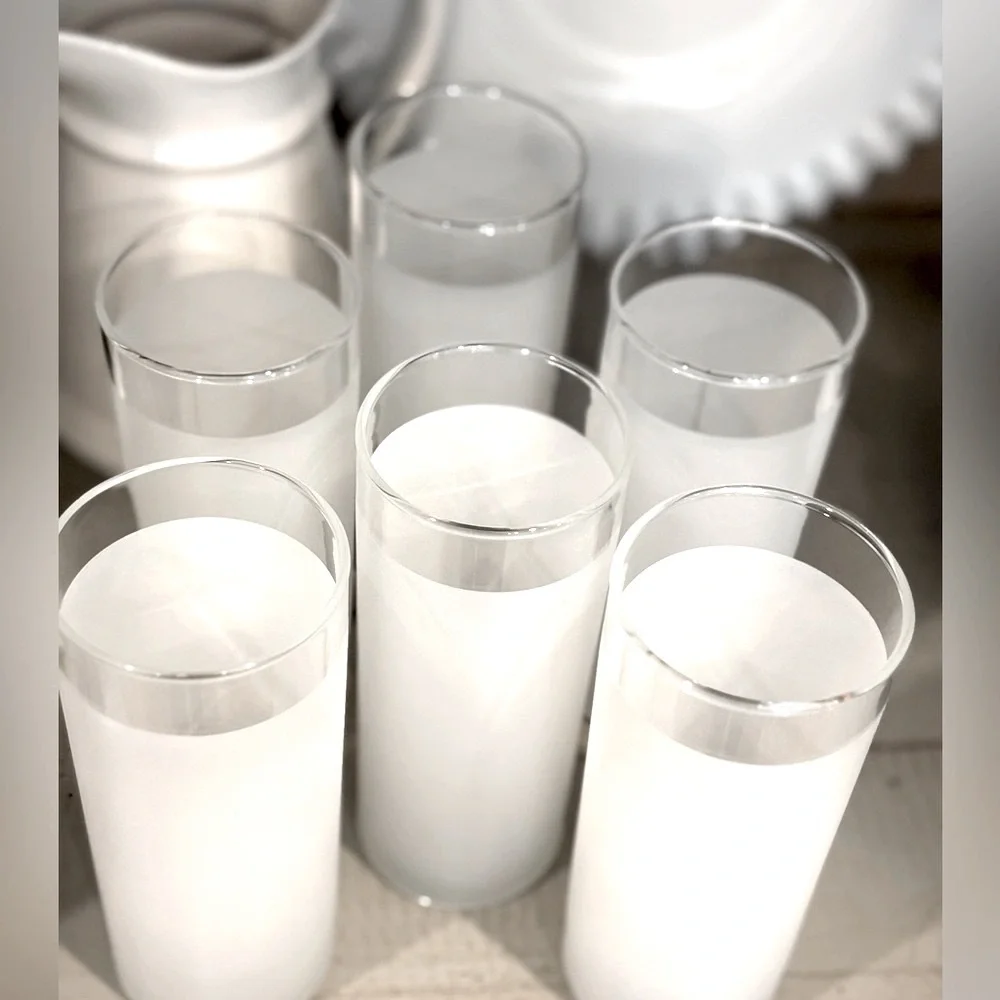 6 Libbey Frosted White Tom Collins Glasses. Vintage EUC Retro MCM